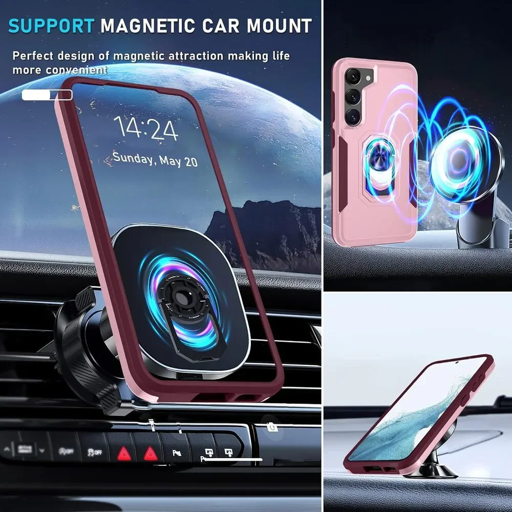 Galaxy S23 Heavy Duty Case w/Screen Protector & Lens Protector, Pink or Blue